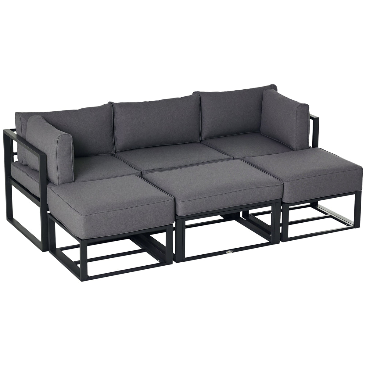 6pc Outdoor Patio Furniture Set with Daybed and Footstools, Grey