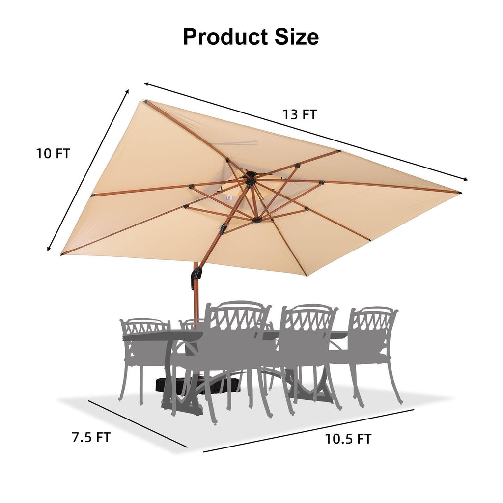PURPLE LEAF Outdoor Garden Umbrella with Base, Cantilever Umbrellas in Wood Color