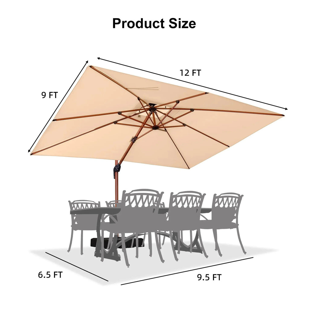 PURPLE LEAF Outdoor Garden Umbrella with Base, Cantilever Umbrellas in Wood Color