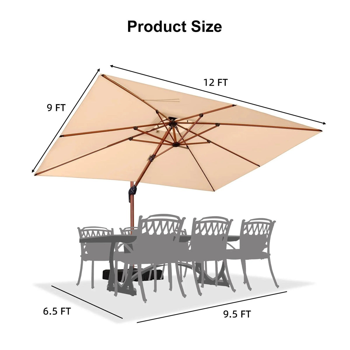 PURPLE LEAF Outdoor Garden Umbrella with Base, Cantilever Umbrellas in Wood Color
