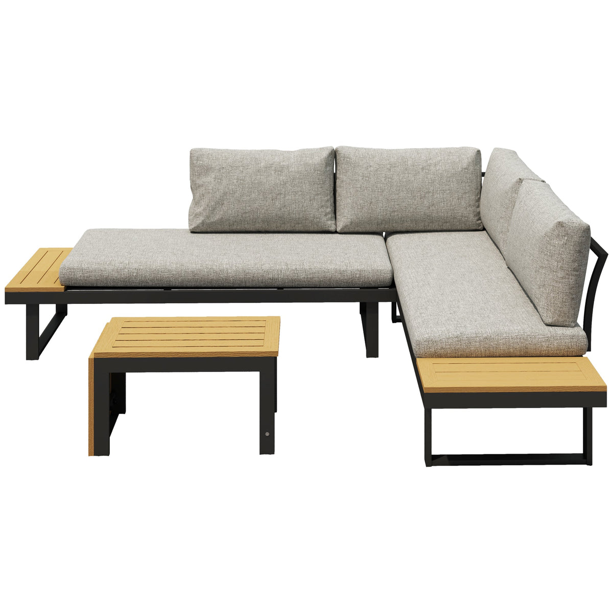 3pc Sectional Patio Set with 2 Loveseats and WPC Table, Light Grey