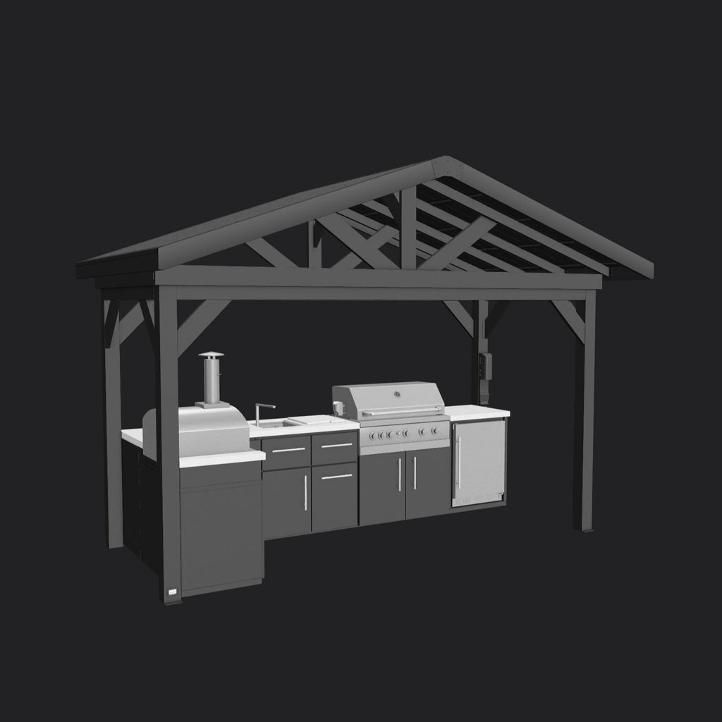Lancaster | L-Shape Outdoor Kitchen with Built-In Grill & Pizza Oven