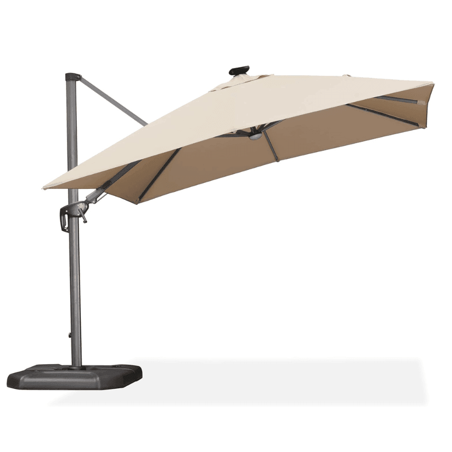 PURPLE LEAF – Parasol de terrasse déporté 10ft avec éclairage LED, rotation 360° et inclinaison