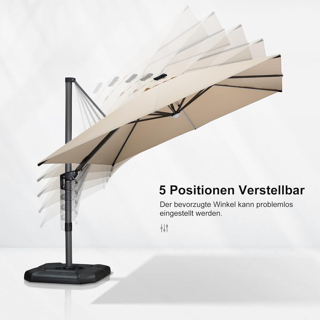 PURPLE LEAF – Parasol de terrasse déporté 10ft avec éclairage LED, rotation 360° et inclinaison