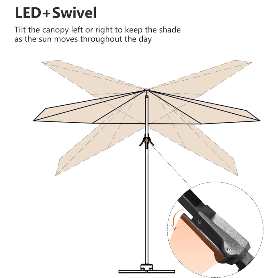 PURPLE LEAF – Parasol de terrasse déporté 10ft avec éclairage LED, rotation 360° et inclinaison
