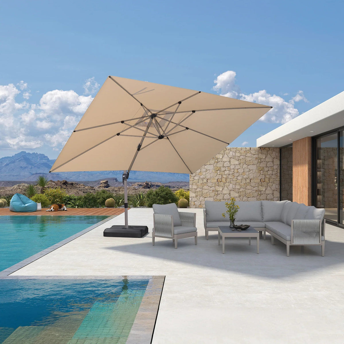PURPLE LEAF Hailar Deluxe Aluminum Patio Umbrella with Base, Square and Rectangular Umbrella