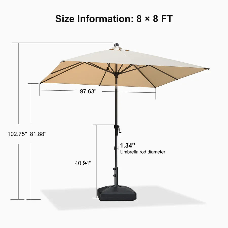 PURPLE LEAF – Parasol carré de table de terrasse avec manivelle, inclinaison et base pour jardin et porche