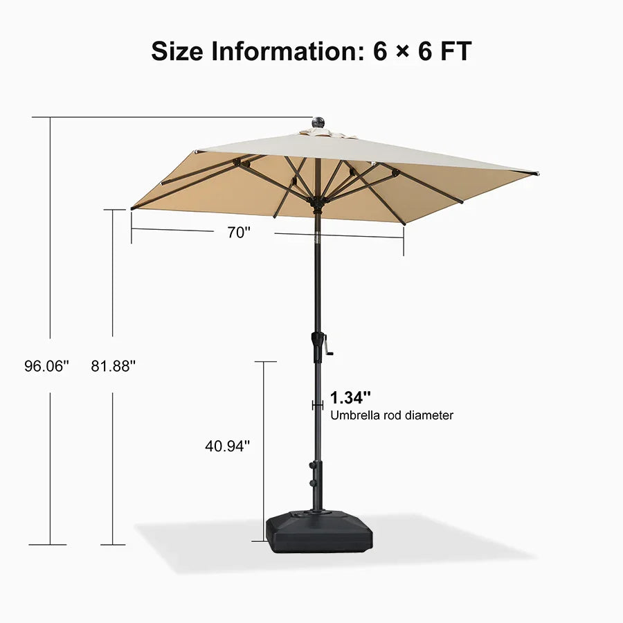 PURPLE LEAF – Parasol carré de table de terrasse avec manivelle, inclinaison et base pour jardin et porche