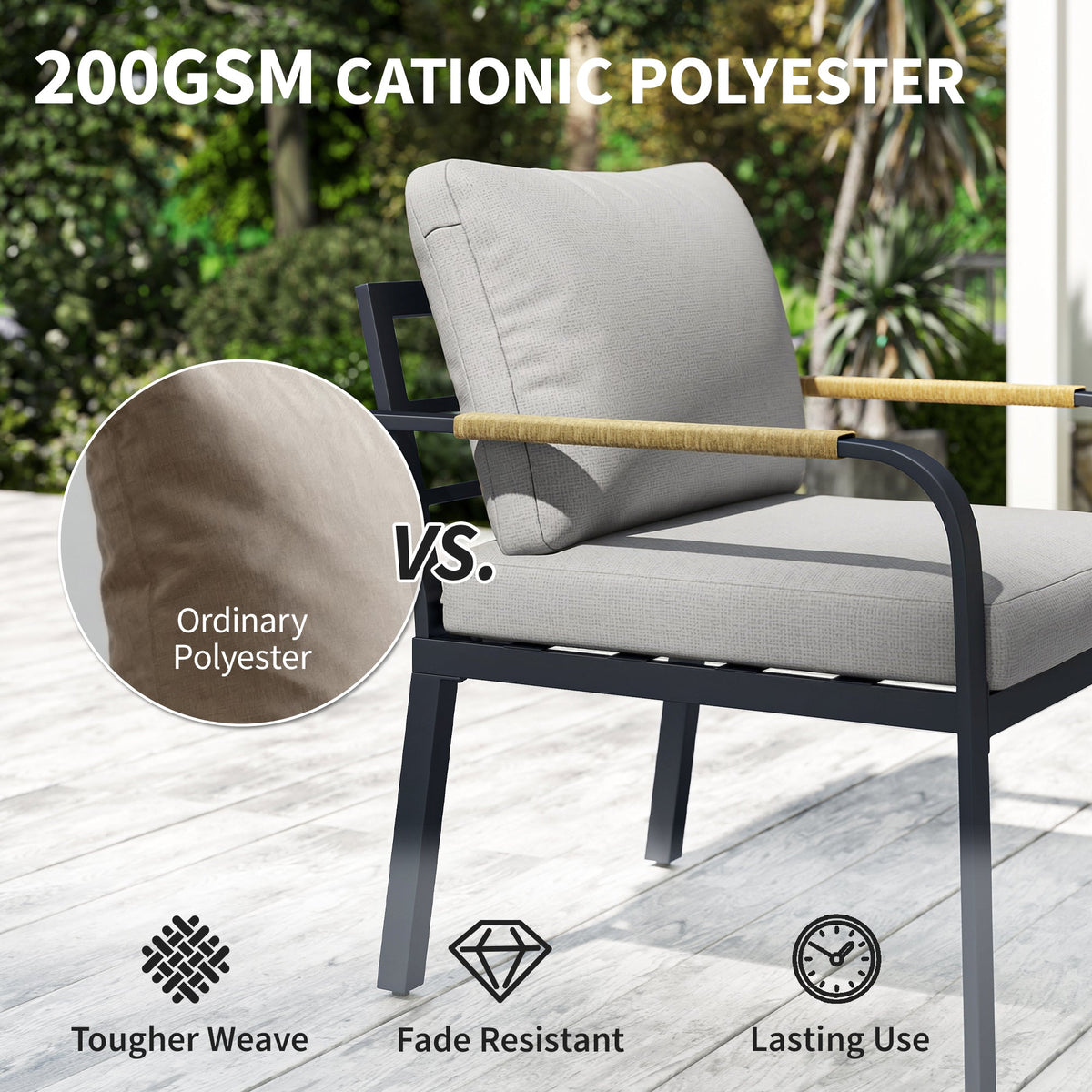 7 Seater Garden Furniture Set with Faux Wood Table, Light Grey