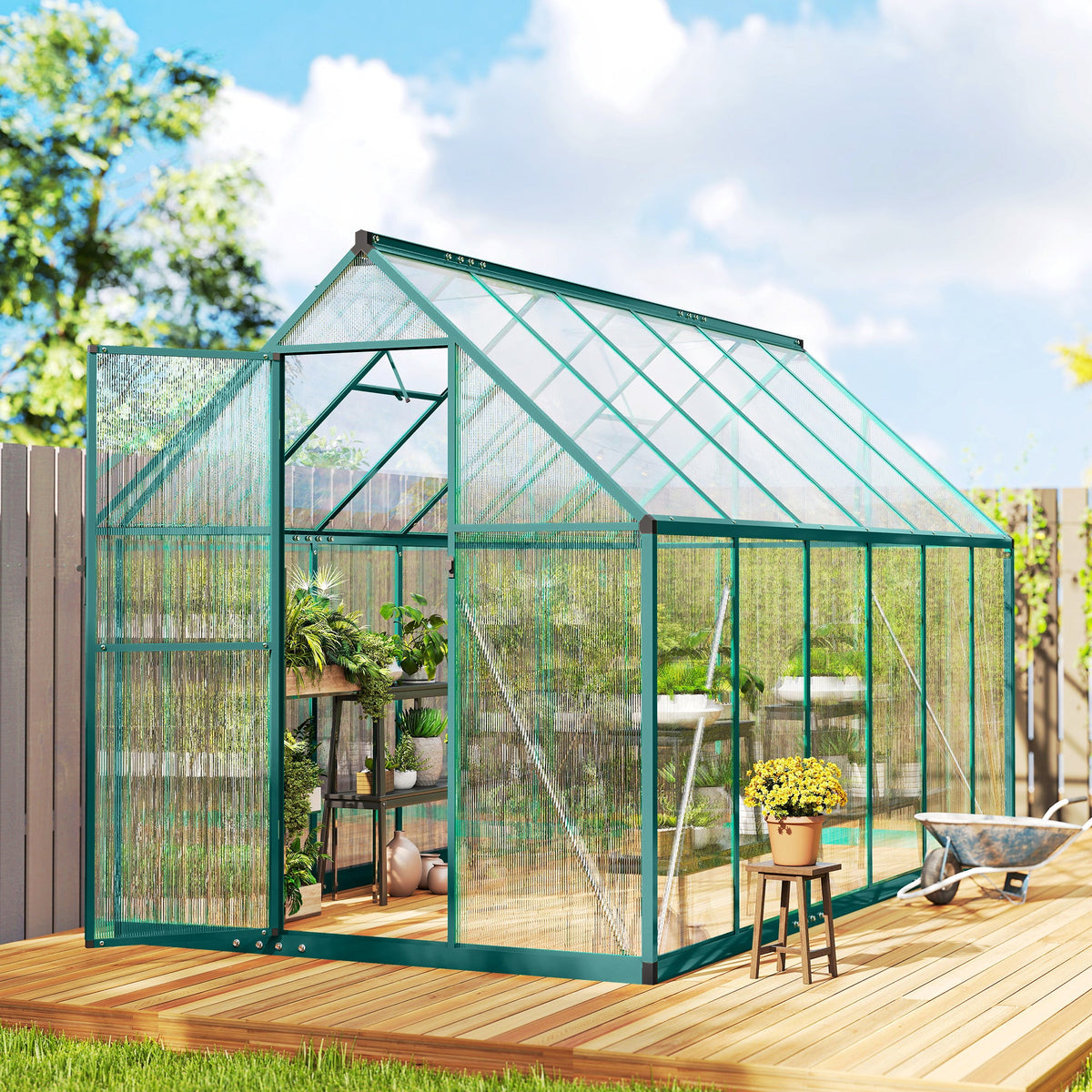 11' x 6' Polycarbonate Walk-in Greenhouse, Dark Green