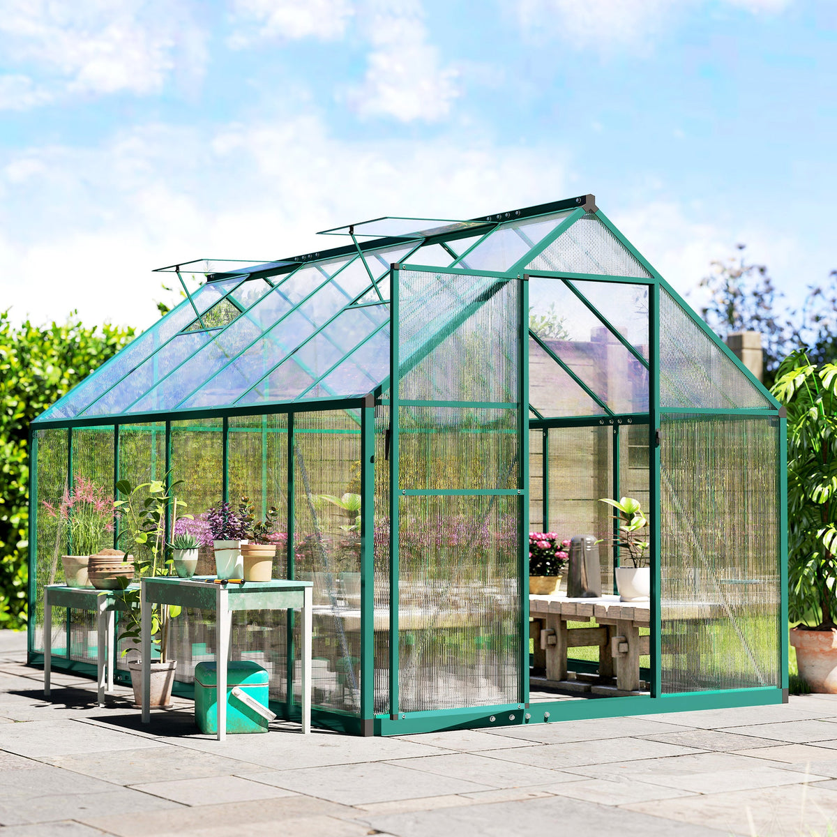 11' x 6' Polycarbonate Walk-in Greenhouse, Dark Green