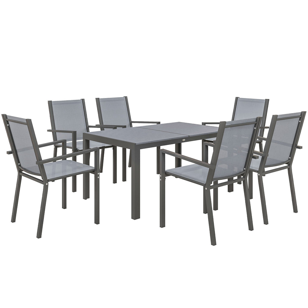 7pc Patio Dining Set with WPC Table and 6 Stackable Chairs, Light Grey