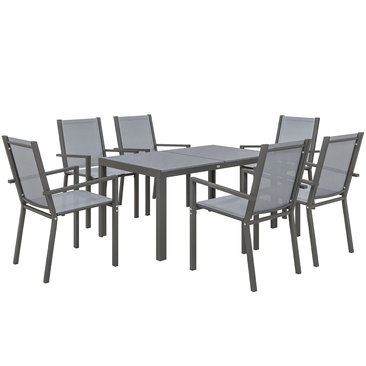 7pc Patio Dining Set with WPC Table and 6 Stackable Chairs, Light Grey
