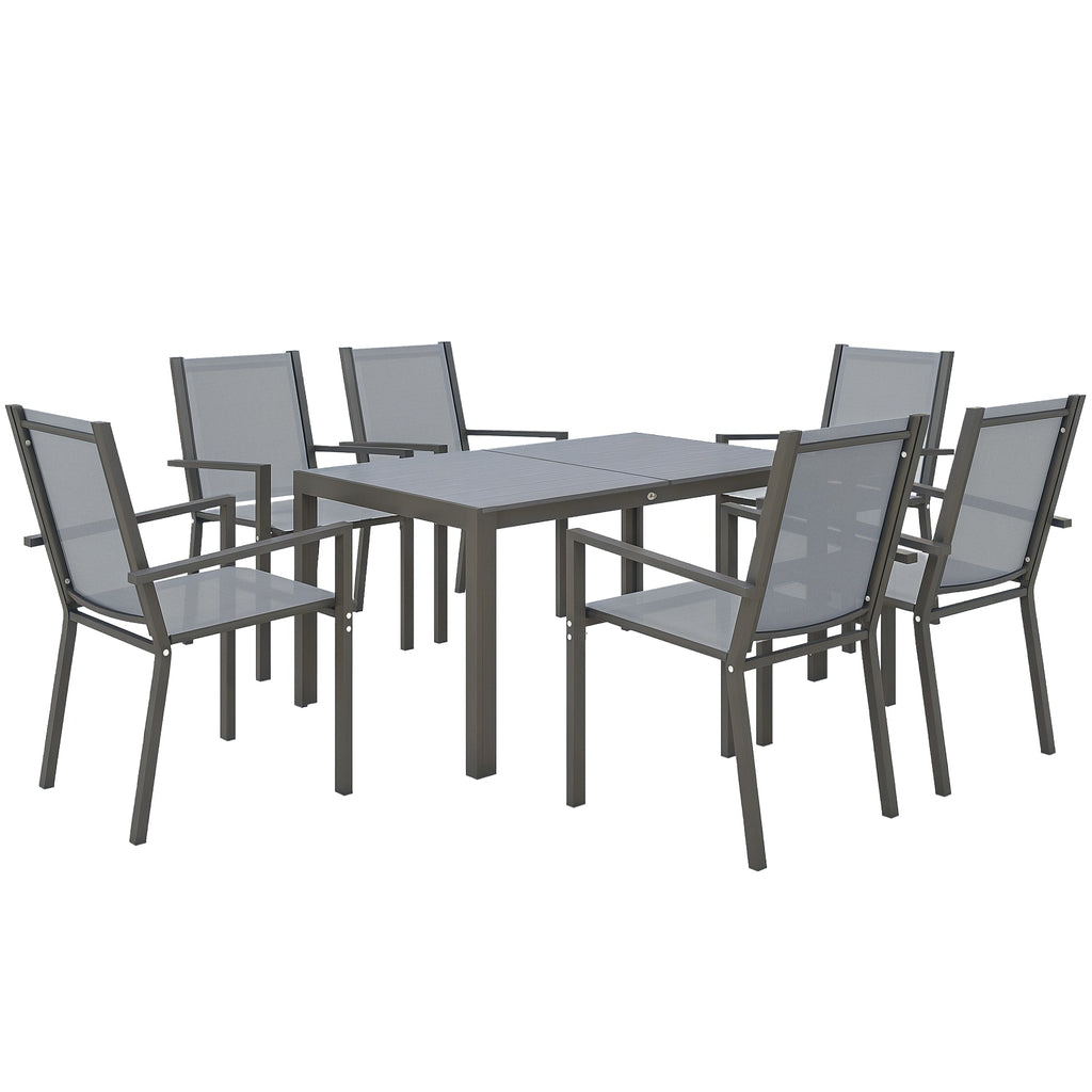 7pc Patio Dining Set with WPC Table and 6 Stackable Chairs, Light Grey