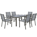 7pc Patio Dining Set with WPC Table and 6 Stackable Chairs, Light Grey