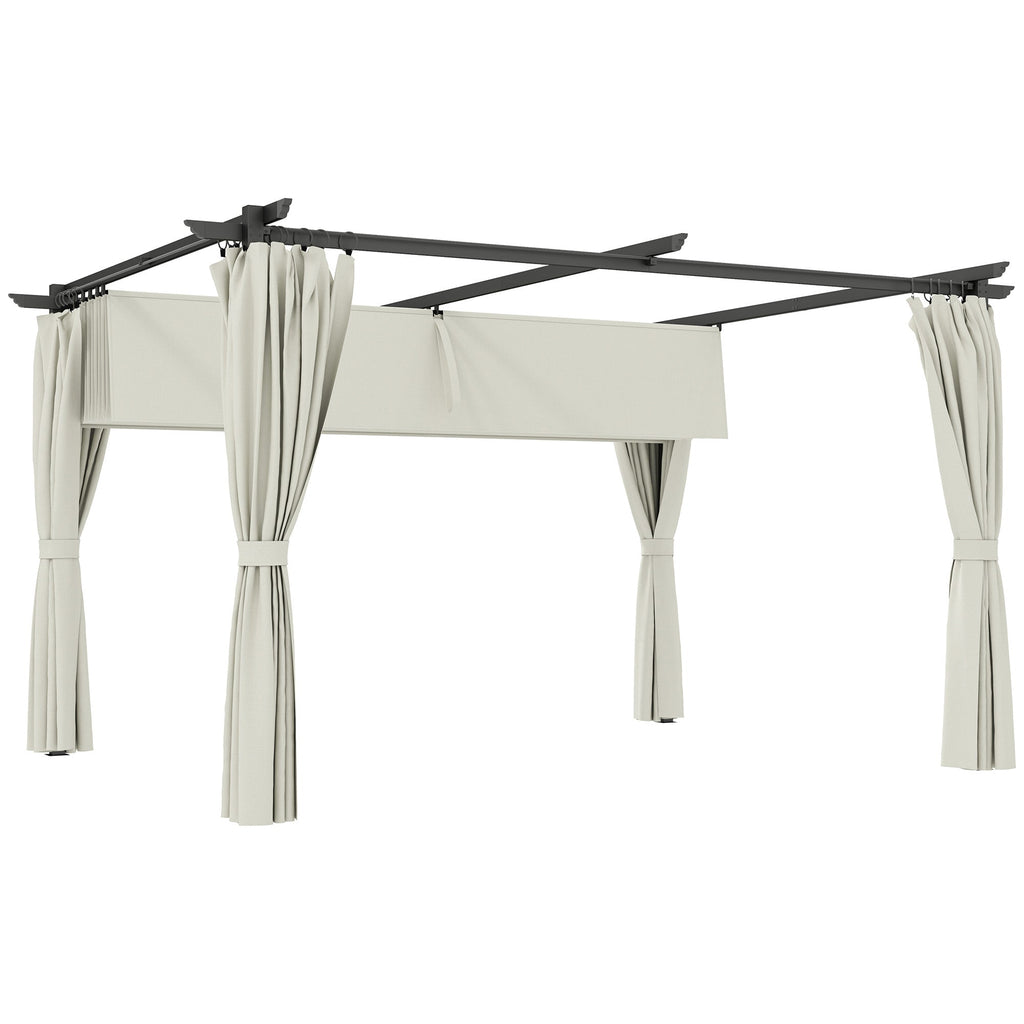 10' x 13' Retractable Pergola Canopy with Curtains, Cream White