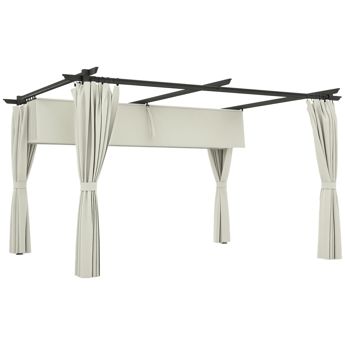10' x 13' Retractable Pergola Canopy with Curtains, Cream White