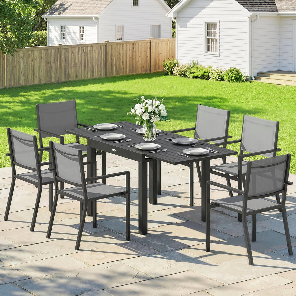 7 Piece Outdoor Dining Set with Extendable Table and Stackable Chairs