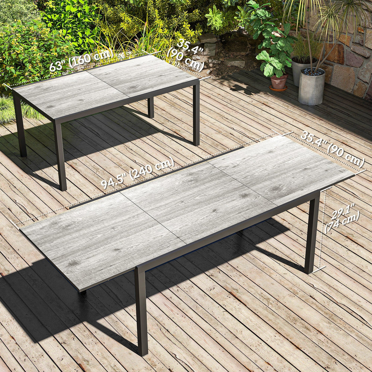 63"-94.5" Extendable Patio Dining Table for 6-8 People