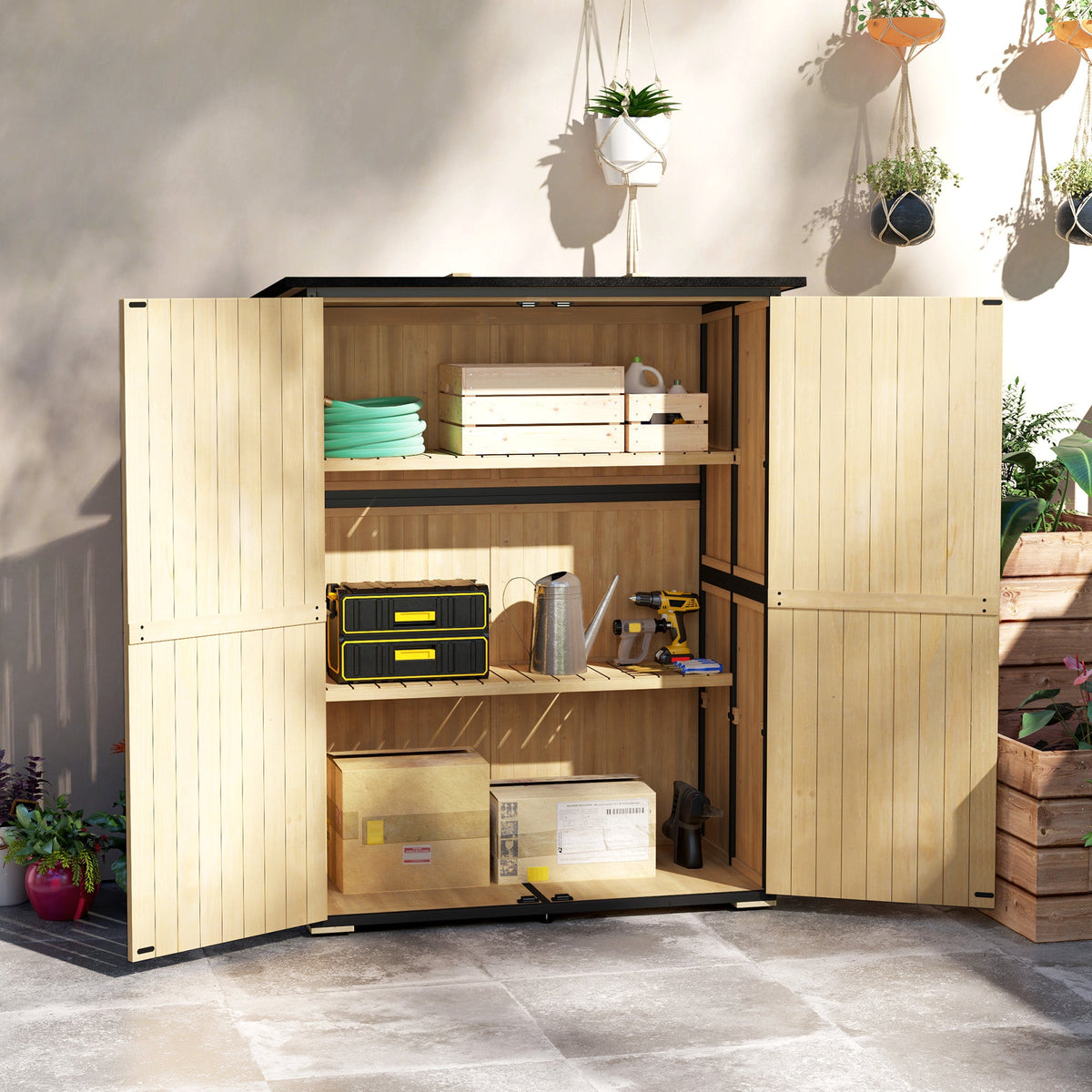 Wood Outdoor Storage Cabinet with 2 Shelves, Natural