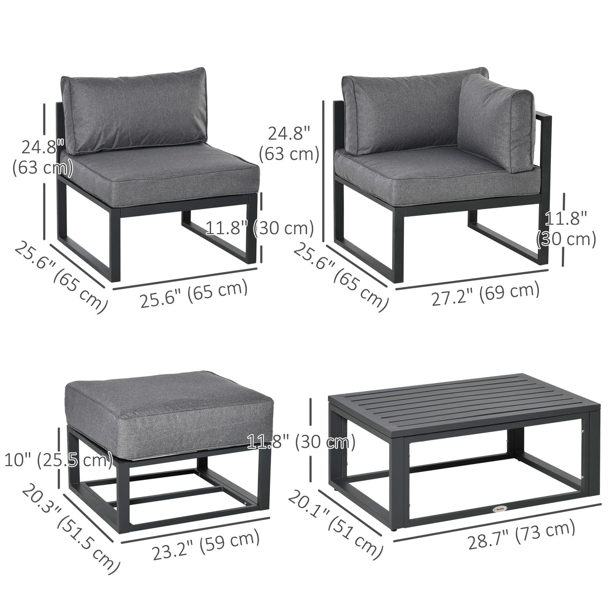6pc Outdoor Patio Furniture Set with Daybed and Footstools, Grey
