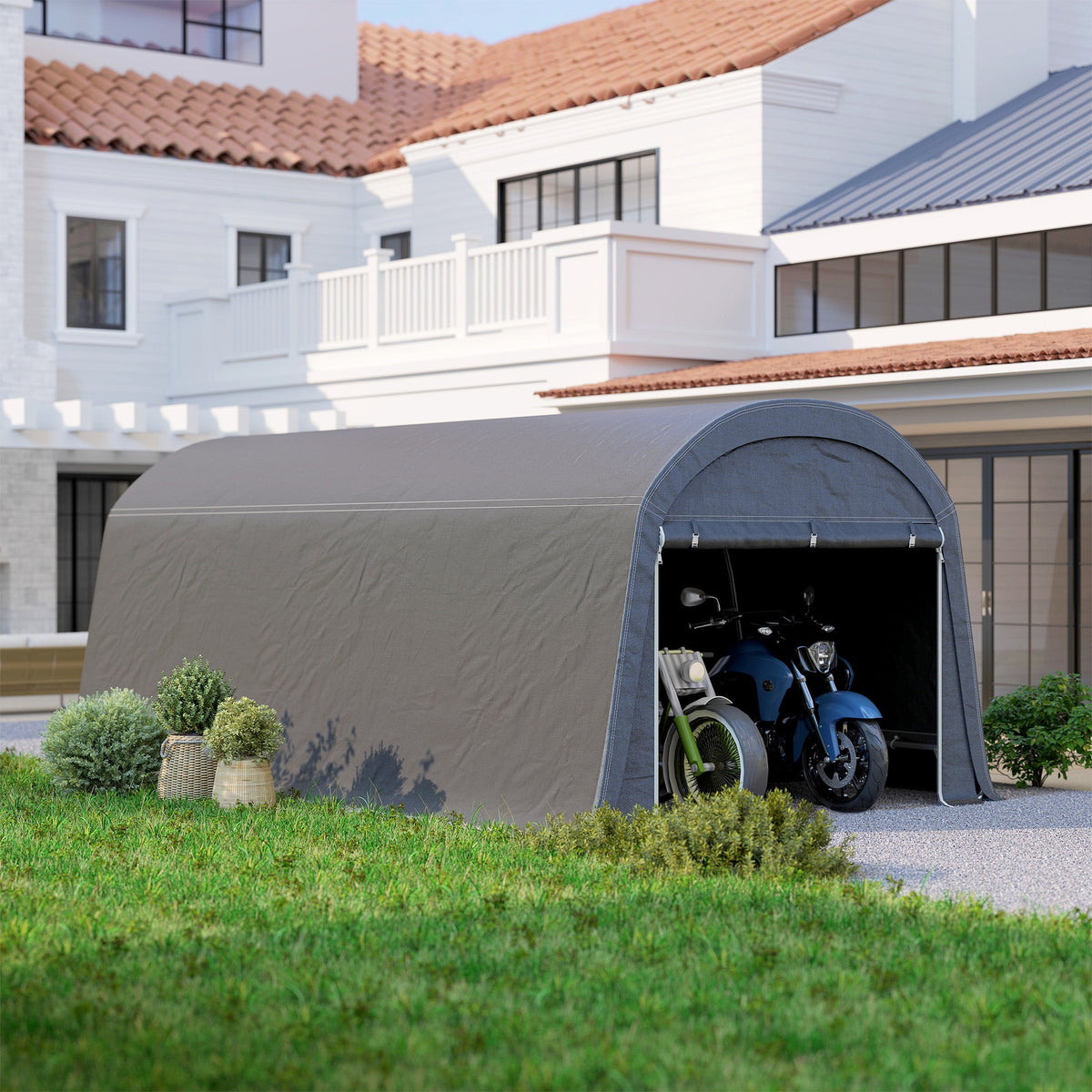 10' x 20' Portable Shed with Roll-up Zipper Door, Dark Grey