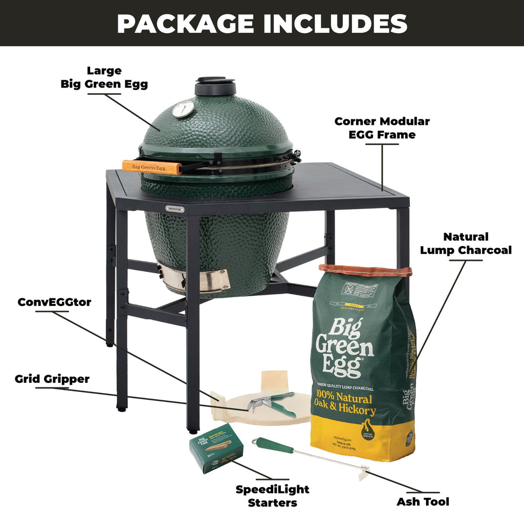 Large Big Green Egg + Corner Modular Nest Package