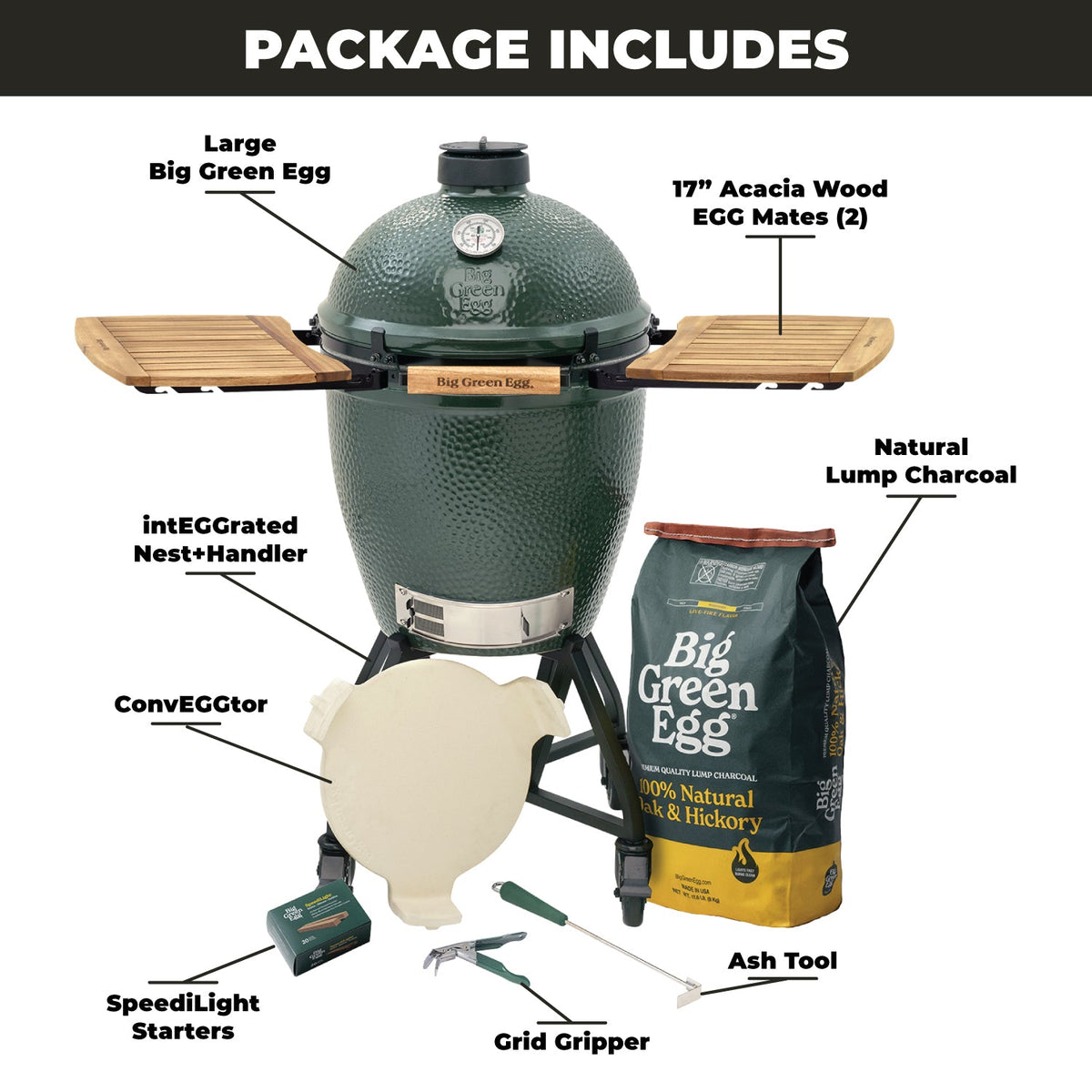 Large Big Green Egg + intEGGrated Nest + EGG Mates Package