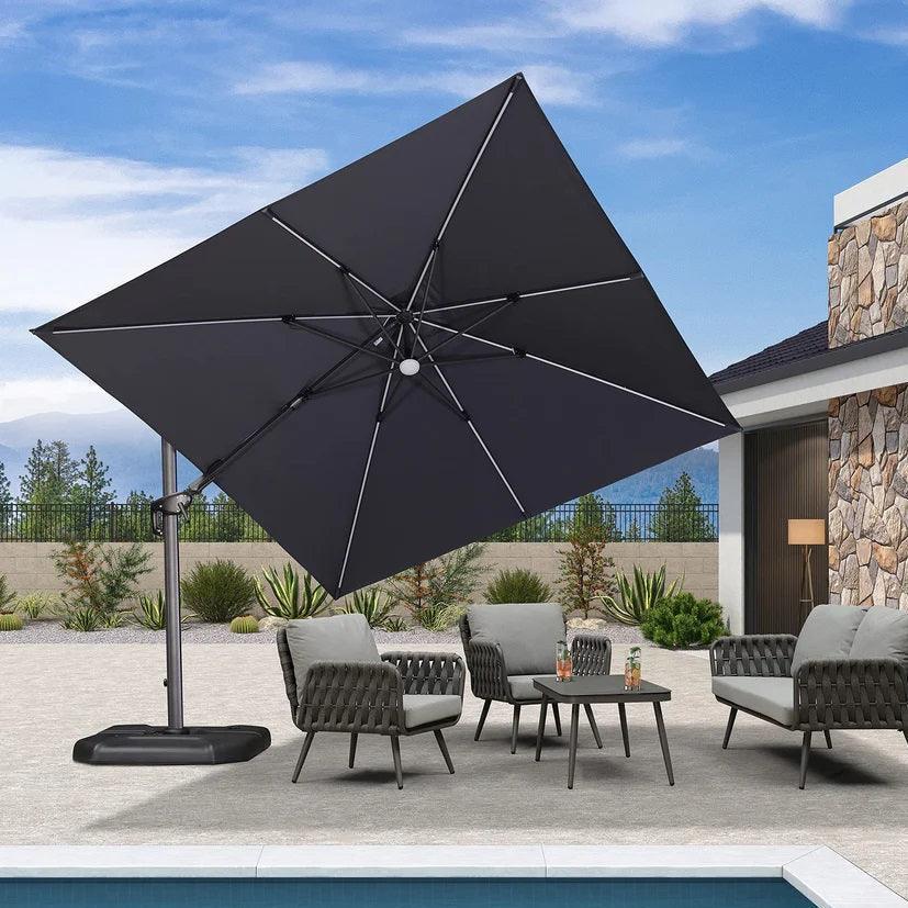 PURPLE LEAF – Parasol de terrasse déporté 10ft avec éclairage LED, rotation 360° et inclinaison