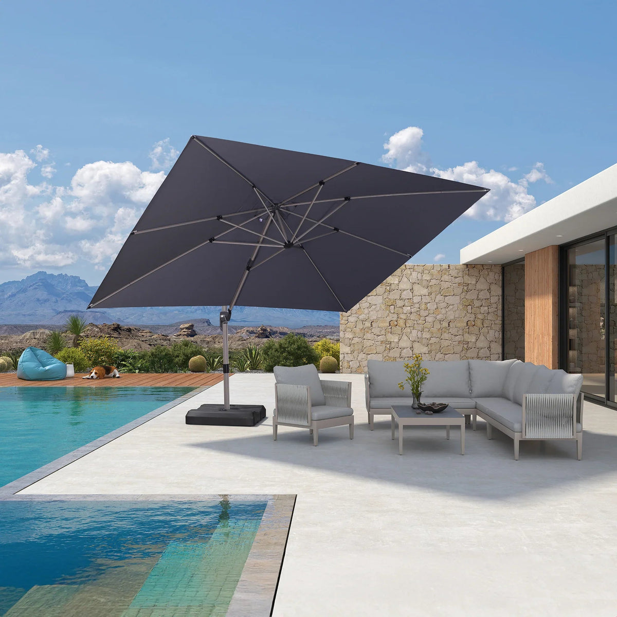 PURPLE LEAF Hailar Deluxe Aluminum Patio Umbrella with Base, Square and Rectangular Umbrella