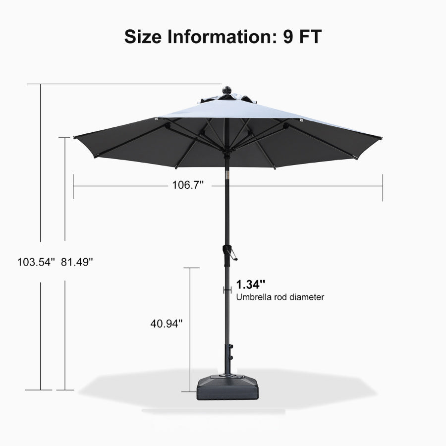 PURPLE LEAF Round Tilting Patio Umbrella with Base, Milan Porch Table Umbrella