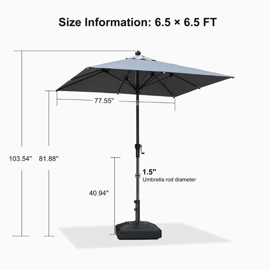 PURPLE LEAF – Parasol carré de table de terrasse avec manivelle, inclinaison et base pour jardin et porche