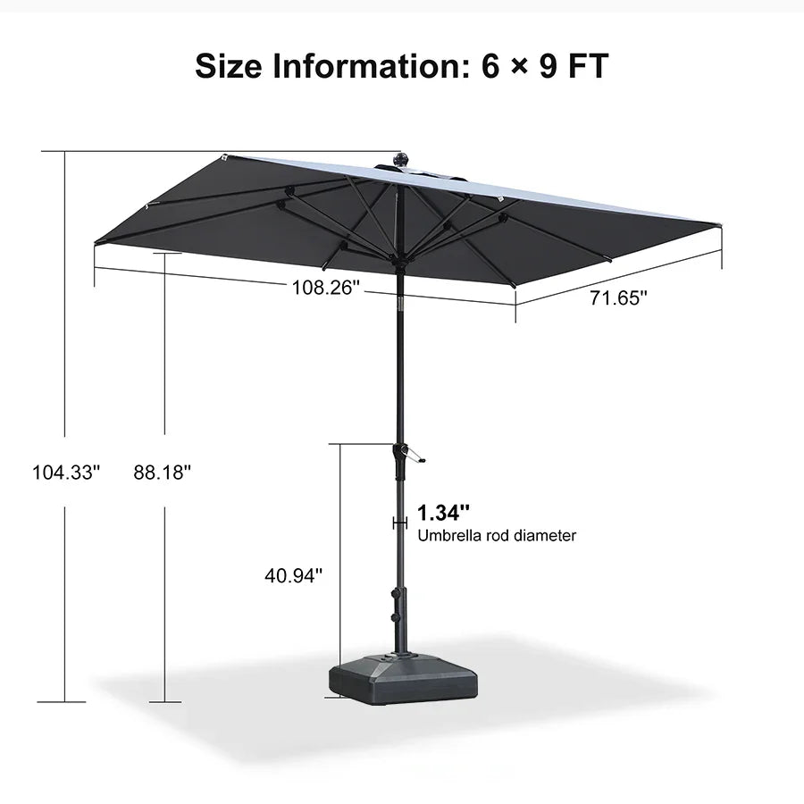 PURPLE LEAF Crank and Tilt Rectangular Outdoor Patio Market Umbrella with Base