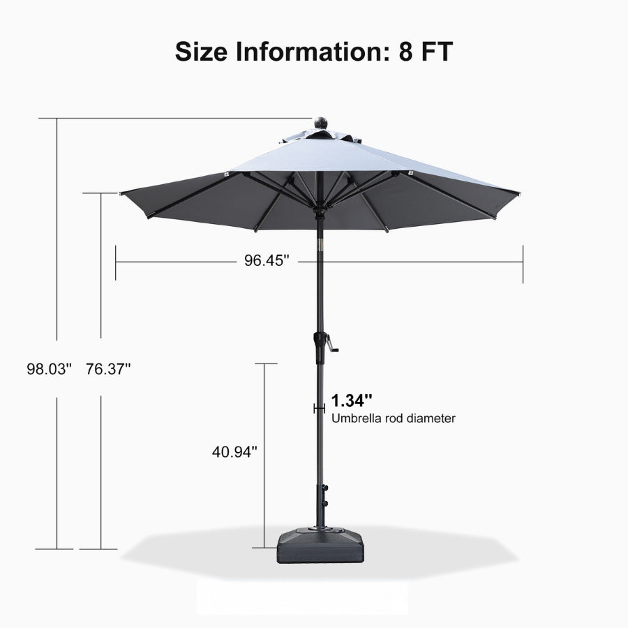 PURPLE LEAF Round Tilting Patio Umbrella with Base, Milan Porch Table Umbrella
