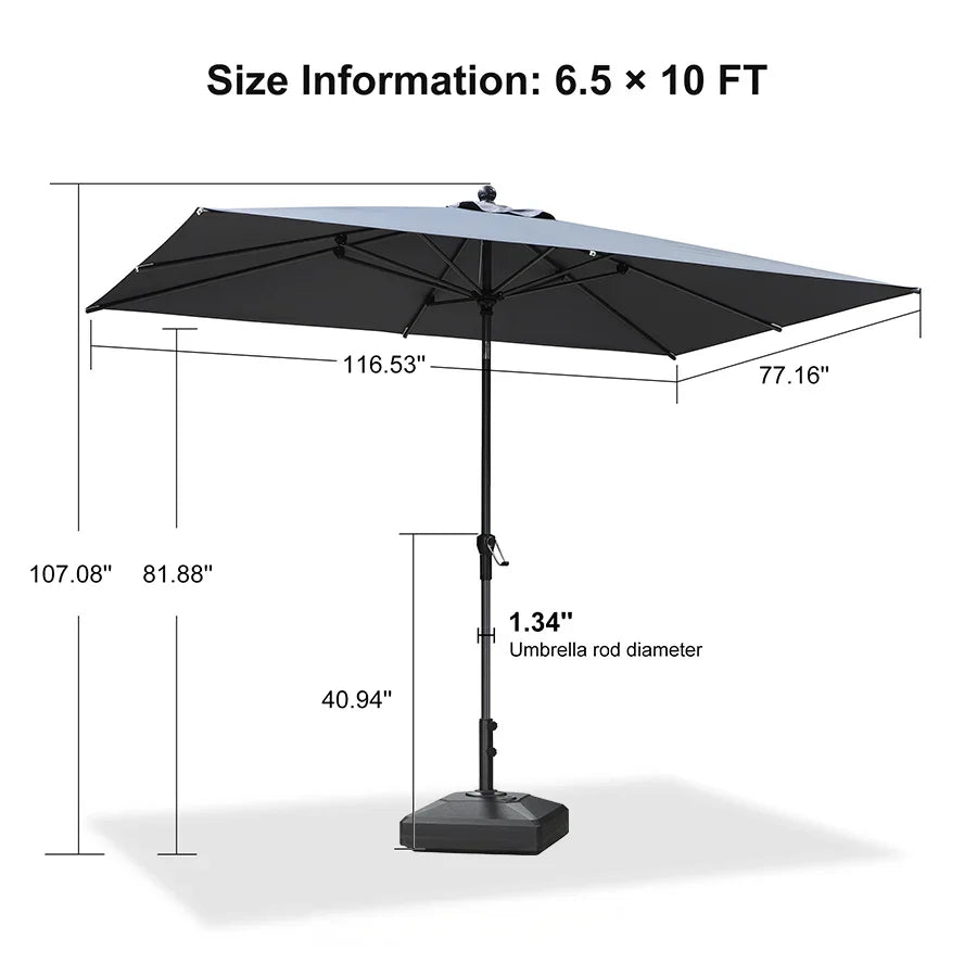 PURPLE LEAF Crank and Tilt Rectangular Outdoor Patio Market Umbrella with Base