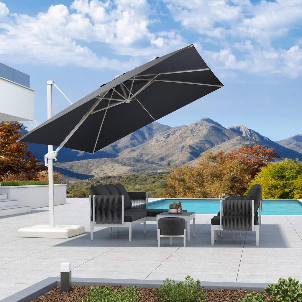 PURPLE LEAF Outdoor Patio Umbrella with Base, Best White Cantilever Umbrellas