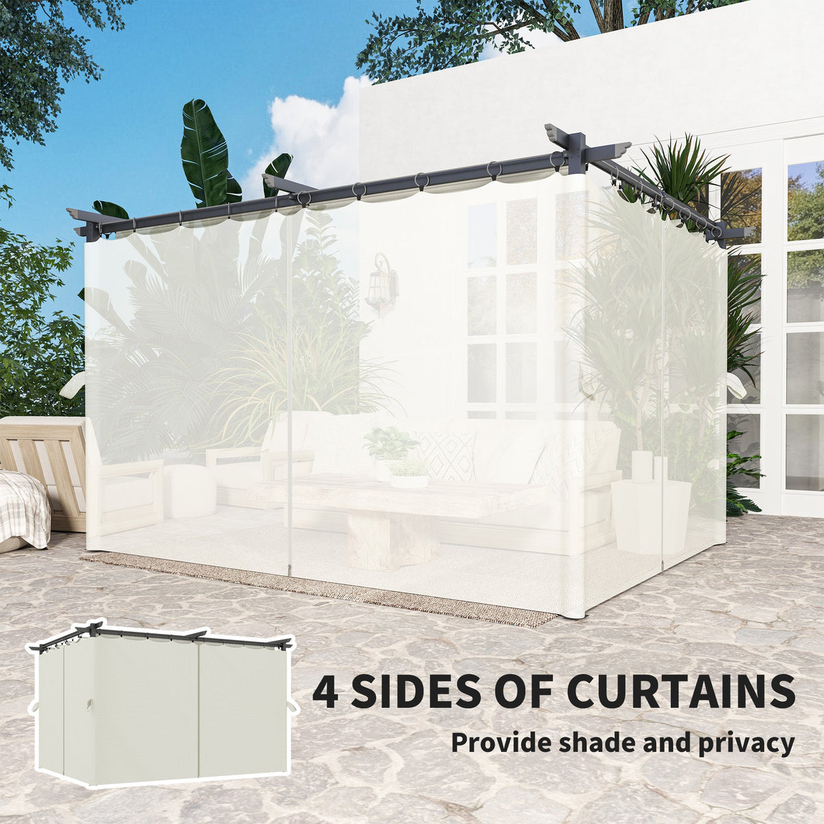 10' x 13' Retractable Pergola Canopy with Curtains, Cream White