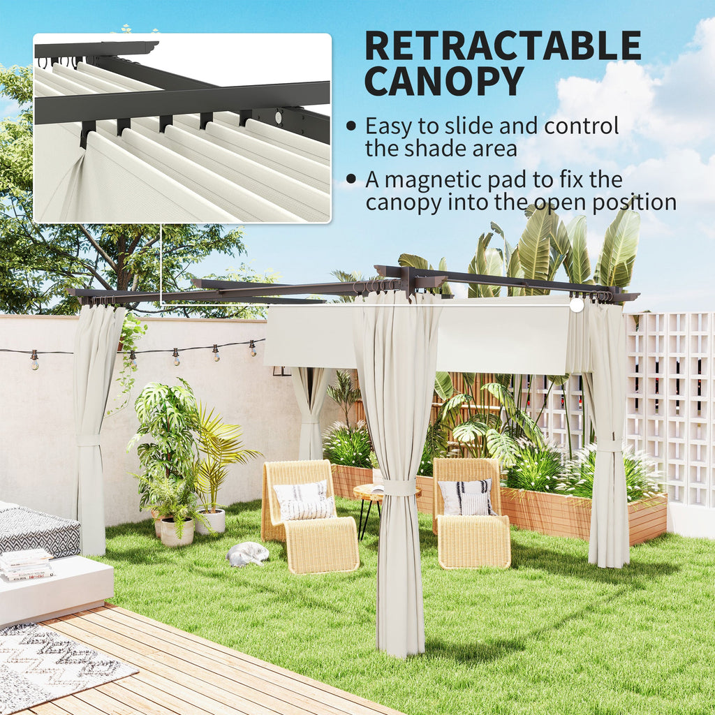 10' x 13' Retractable Pergola Canopy with Curtains, Cream White