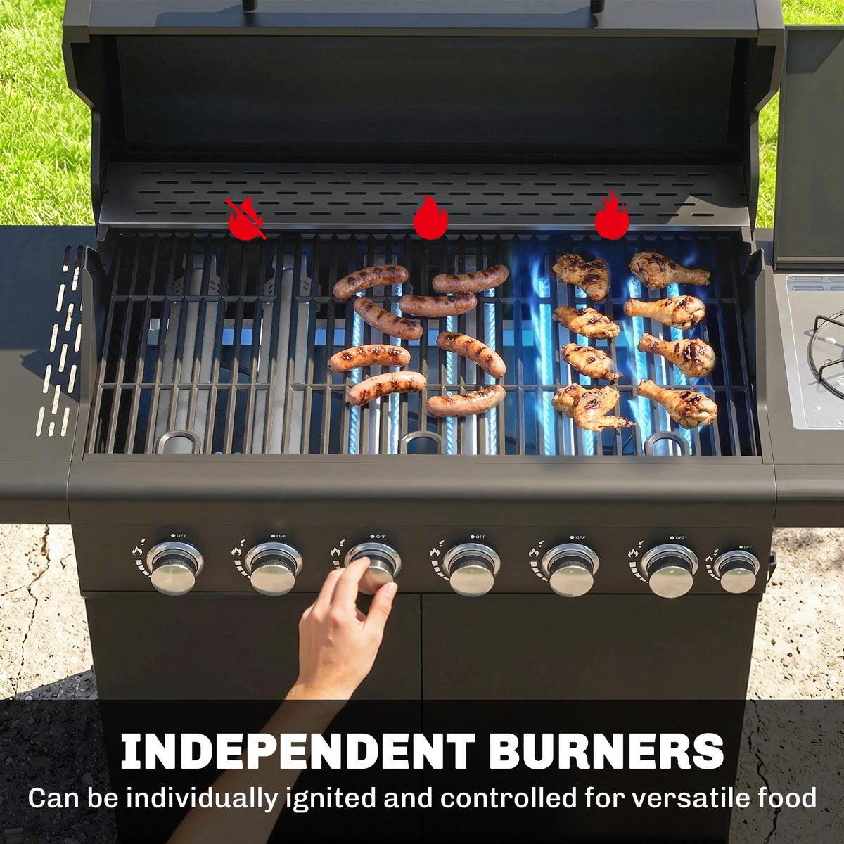 6+1 Burner Gas BBQ Grill with Cabinet and Viewing Window, Black