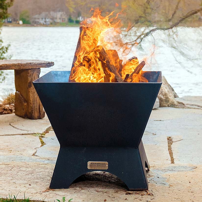 Iron Embers 24" Modern Cube Fire Pit Package with Spark Screen (No Door)