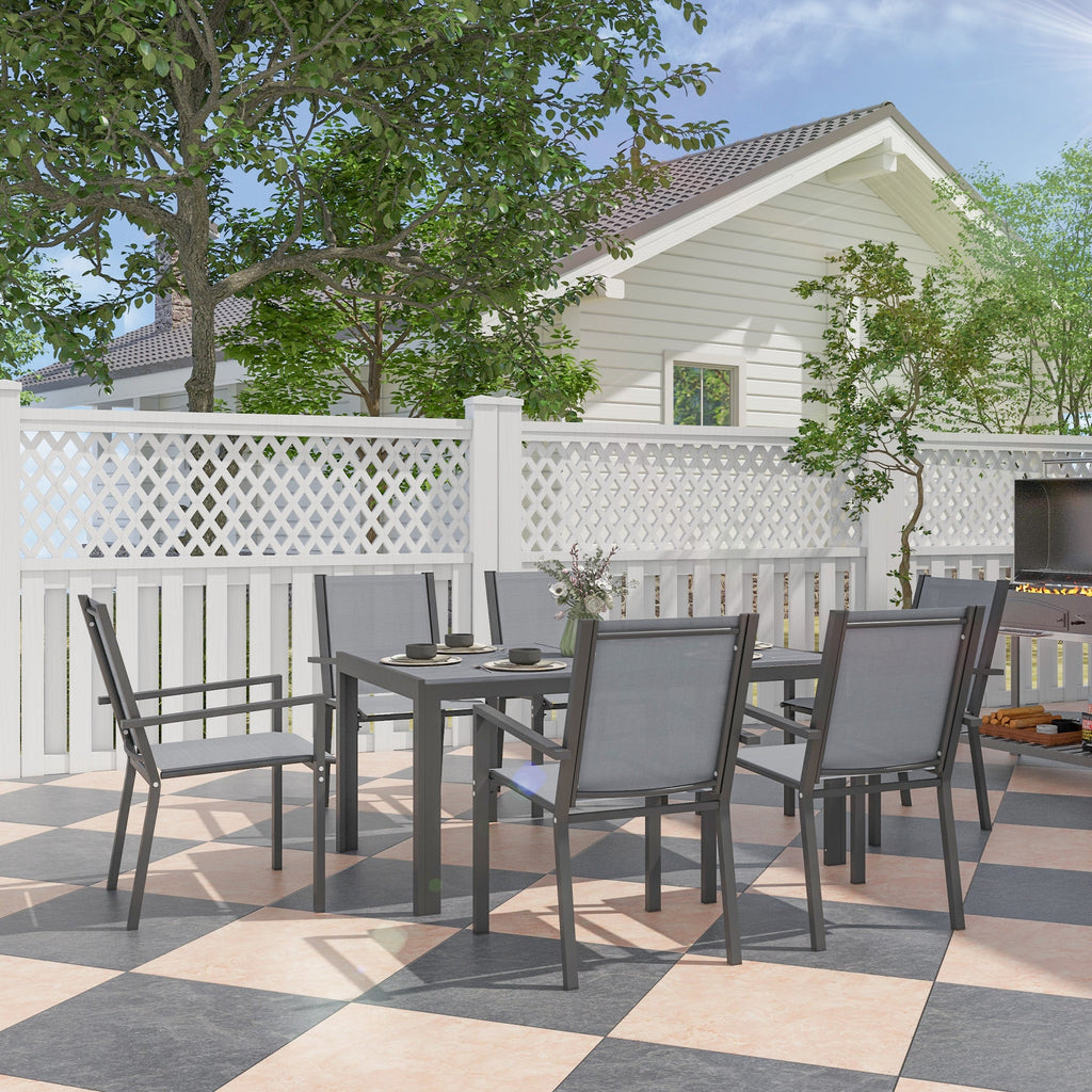 7pc Patio Dining Set with WPC Table and 6 Stackable Chairs, Light Grey