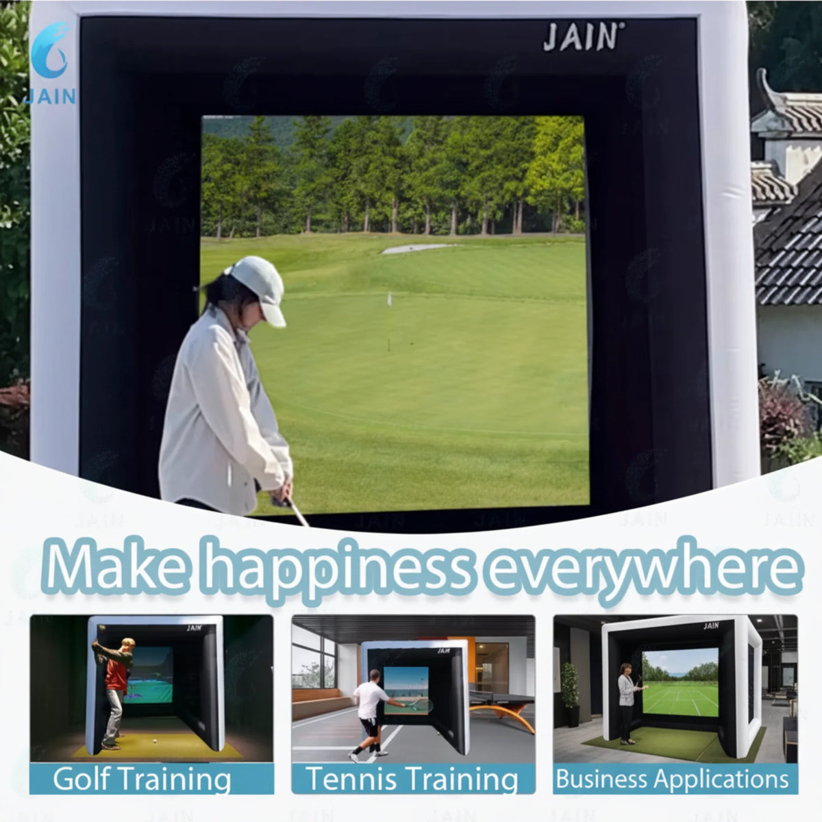 Inflatable Golf Sim Room Swing Golf Practice Cage with Built-In Fan,Oxford Cloth,Golf Simulator Enclosures