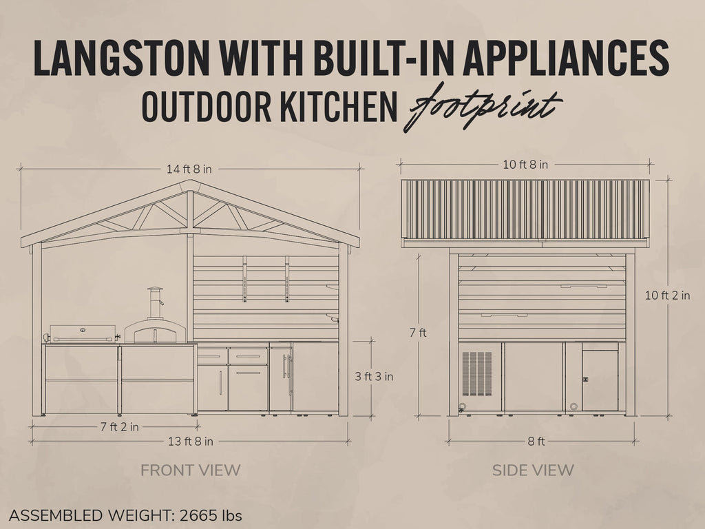 Langston | Covered Walk-In Outdoor Kitchen with Built-In Grill & Pizza Oven