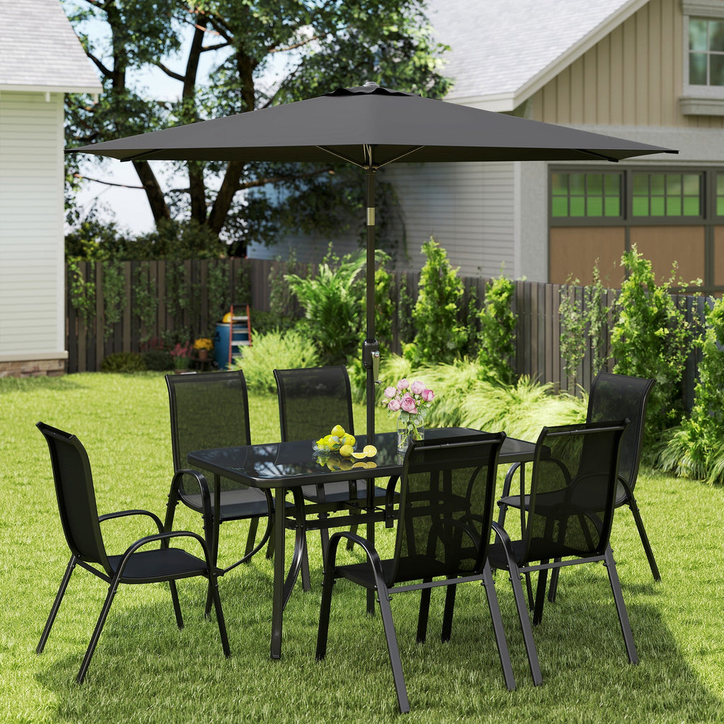 8-Piece Patio Dining Set with 9 Ft Umbrella, Black