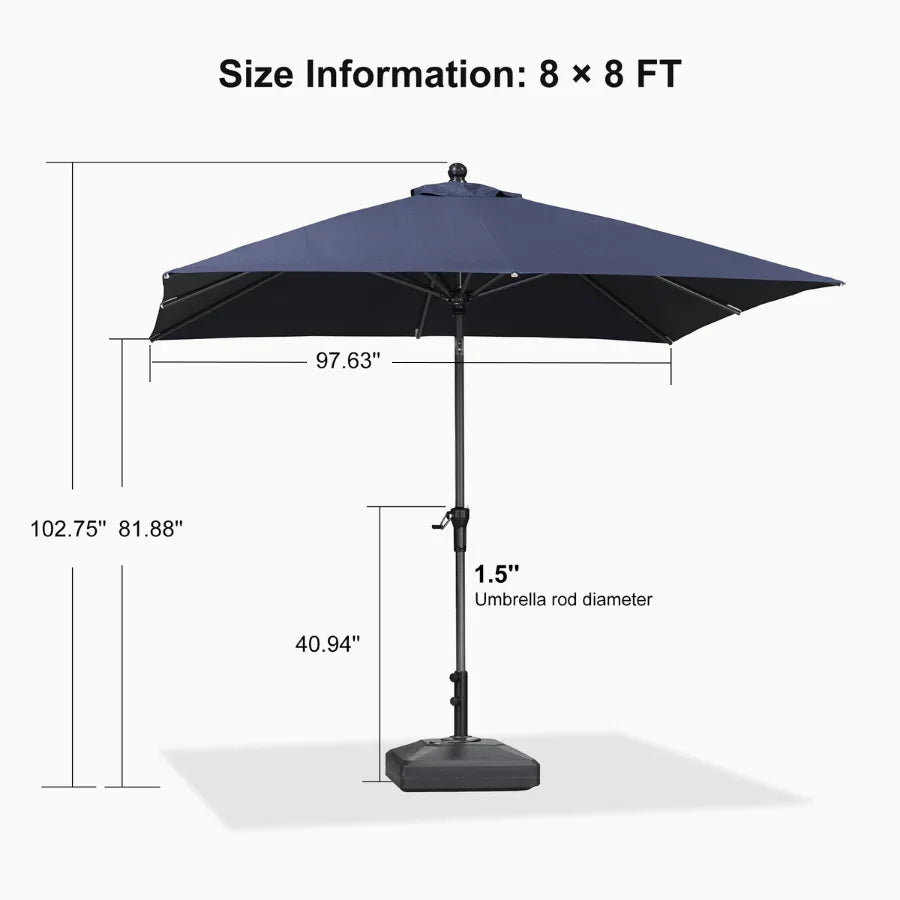 PURPLE LEAF Crank and Tilt Rectangular Outdoor Patio Market Umbrella with Base