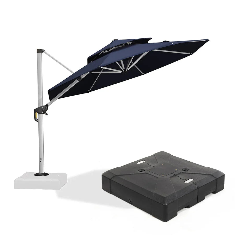 PURPLE LEAF Large Round Patio Cantilever Umbrella With Base for Deck, Pool, Backyard