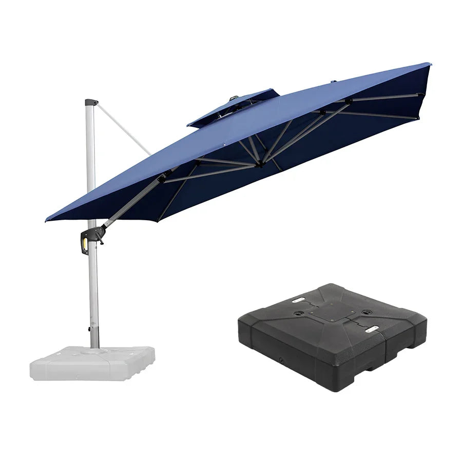 PURPLE LEAF – Grand parasol déporté carré de terrasse avec base pour jardin, piscine et porche