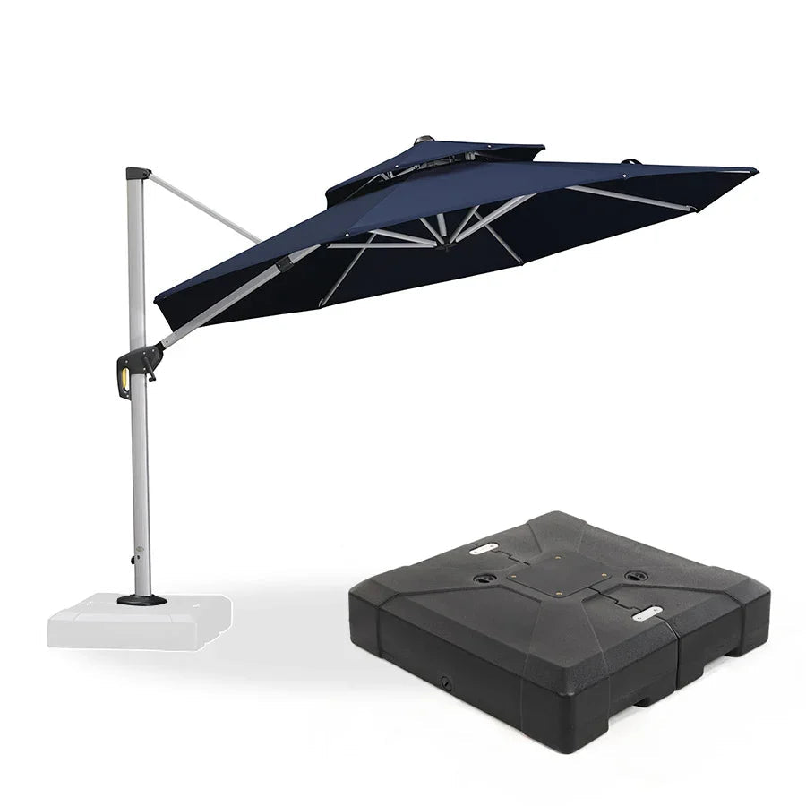 PURPLE LEAF Large Round Patio Cantilever Umbrella With Base for Deck, Pool, Backyard