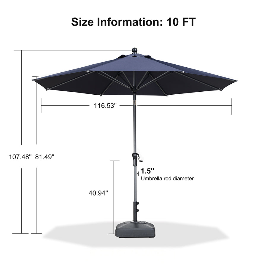 PURPLE LEAF Round Tilting Patio Umbrella with Base, Milan Porch Table Umbrella