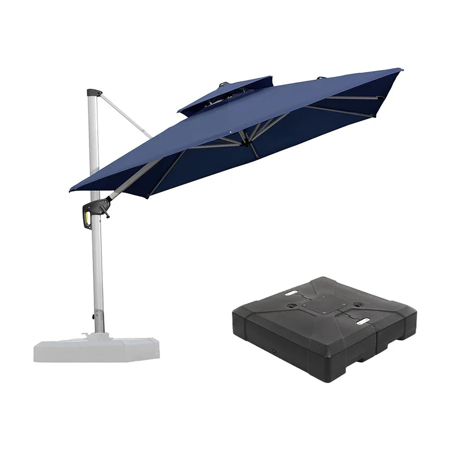 PURPLE LEAF – Grand parasol déporté carré de terrasse avec base pour jardin, piscine et porche